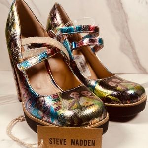 New Steve Madden Twice Mary Jane Platform Pump Cosmic Foil Print Size 10 NEW